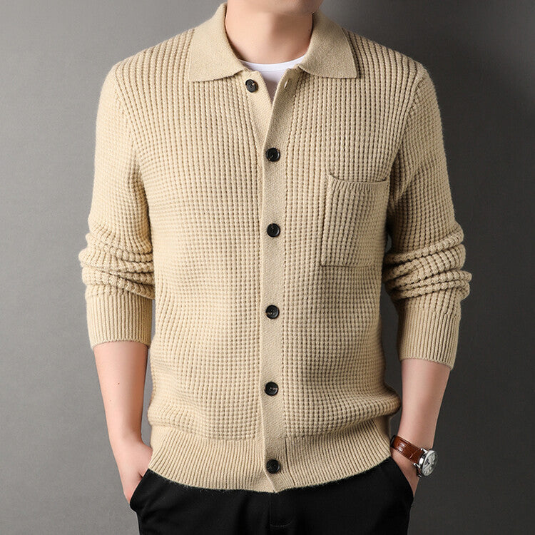 Maglione cardigan con risvolto jacquard twist da uomo