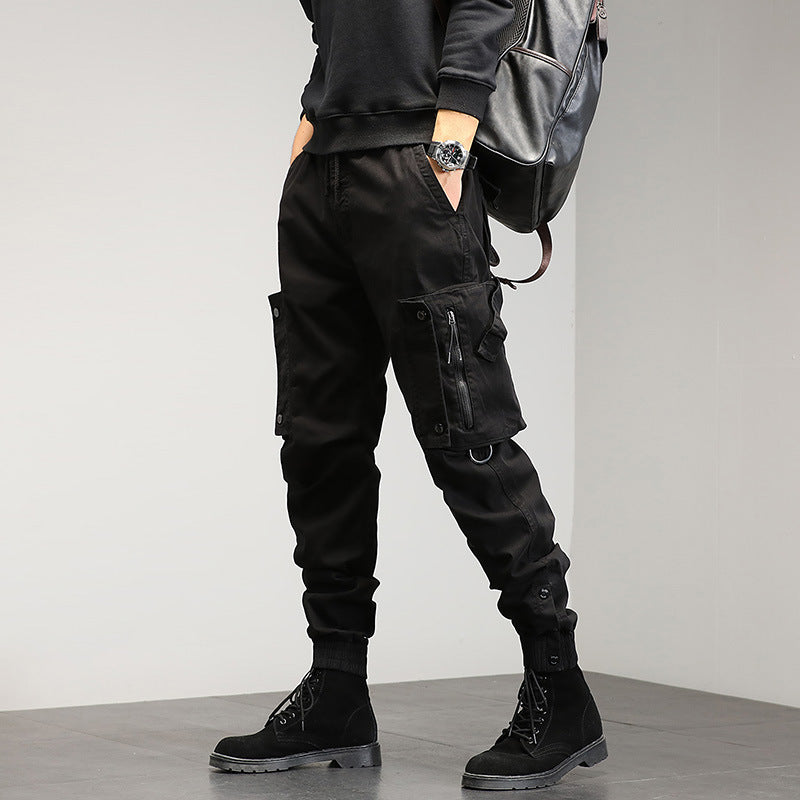 Loose Drawstring Multi-pocket Trousers