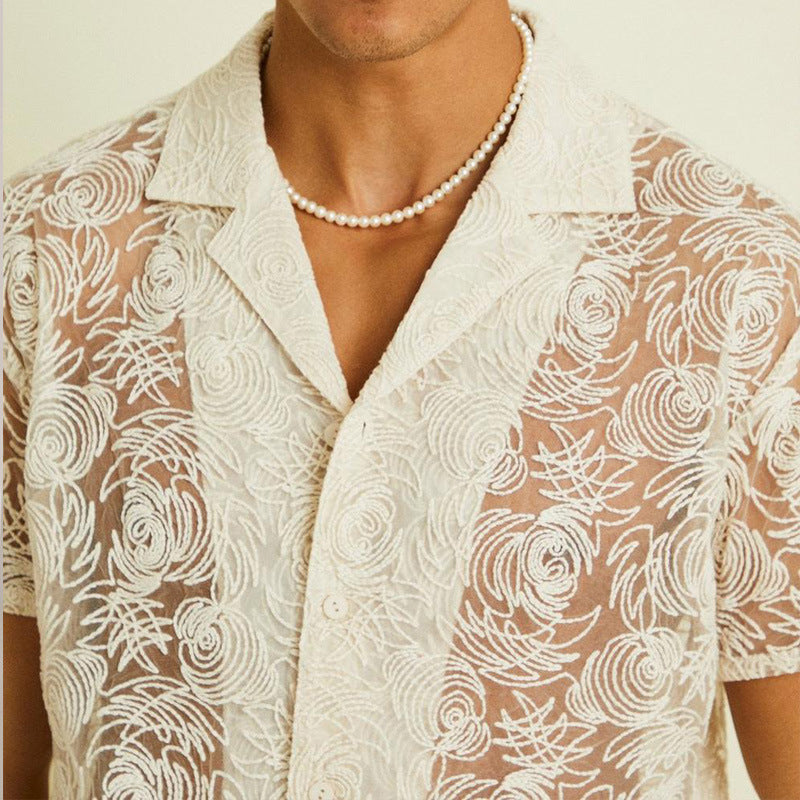 Men's Draping Hollow Lace Shirt