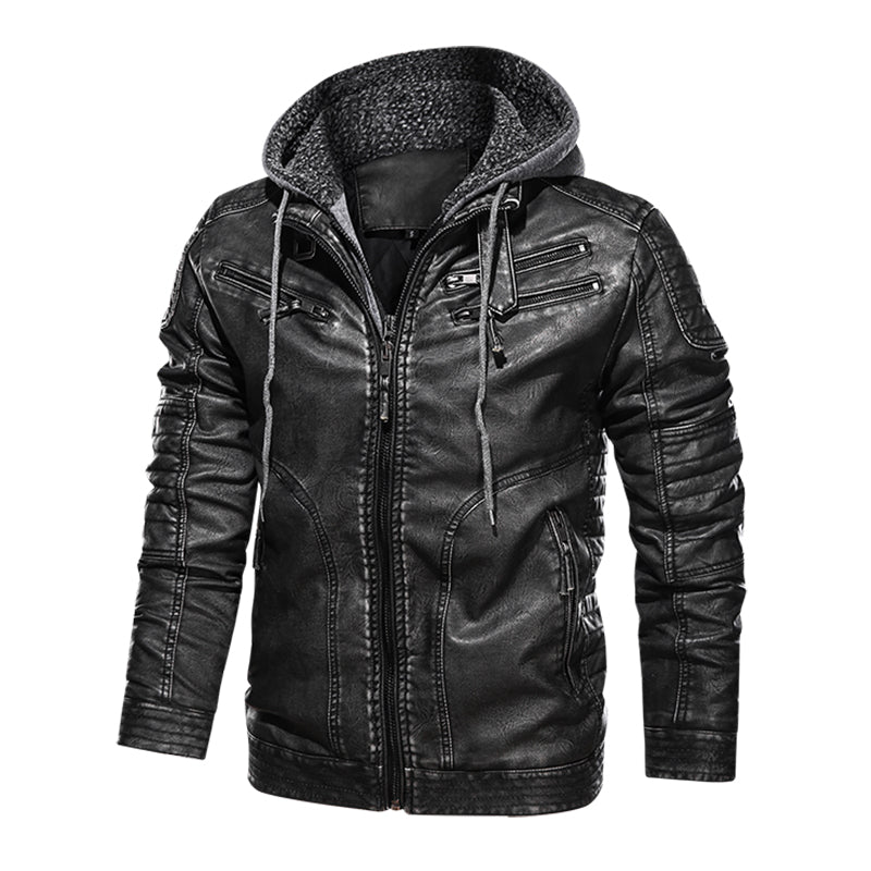 Biker Hooded Leather Jacket Men