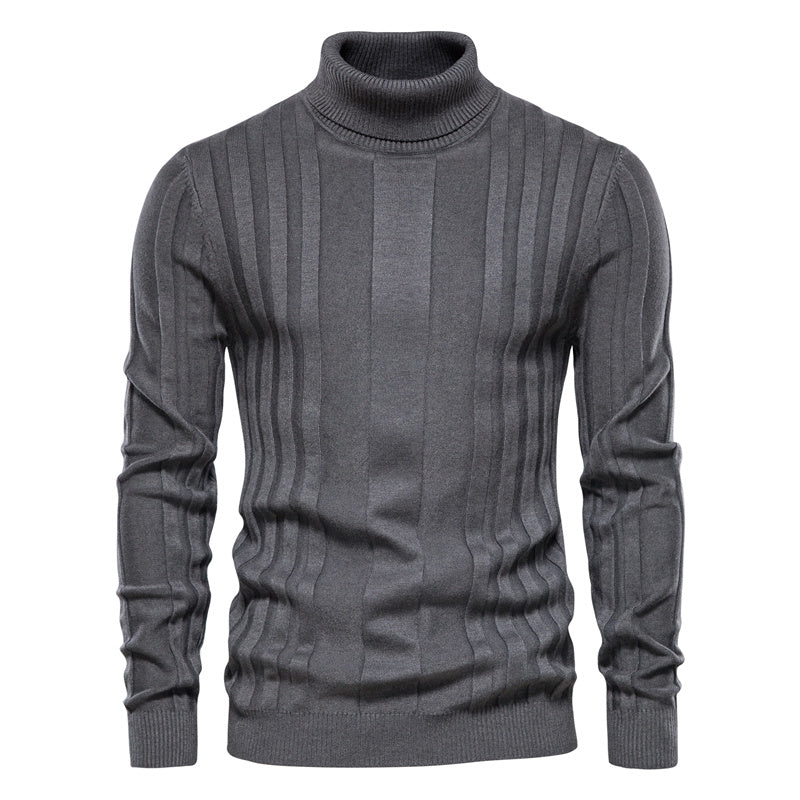 Maglione casual da uomo a collo alto, tinta unita, caldo, a righe