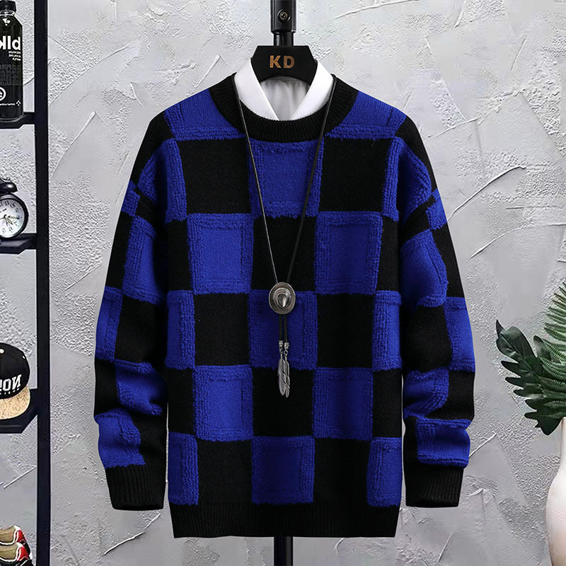 Men's Trendy Plaid Round Neck Sweater