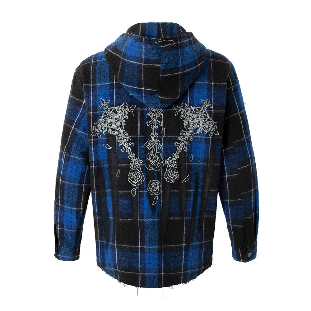 Distressed Plaid Hooded Shirt For Men