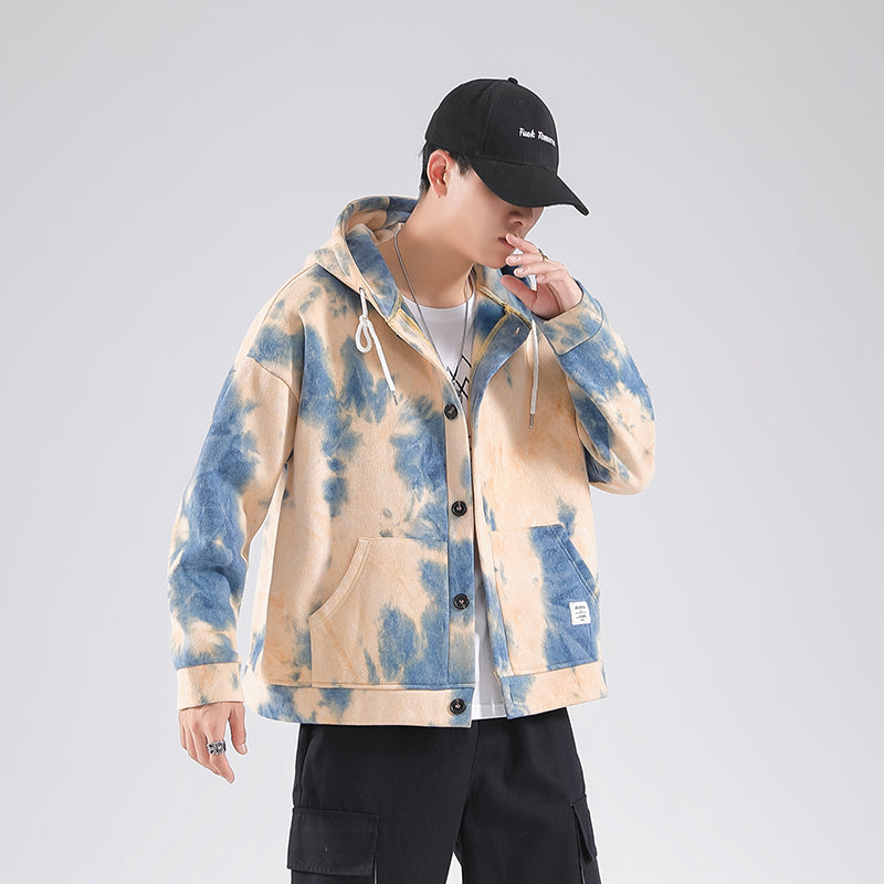 Tie-Dye Flower Hooded Jacket Men