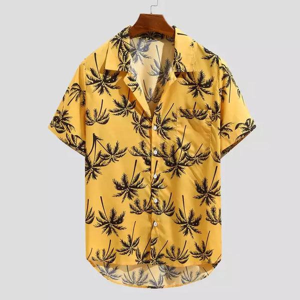 Camisa informal de manga corta con botones y estampado navideño hawaiano