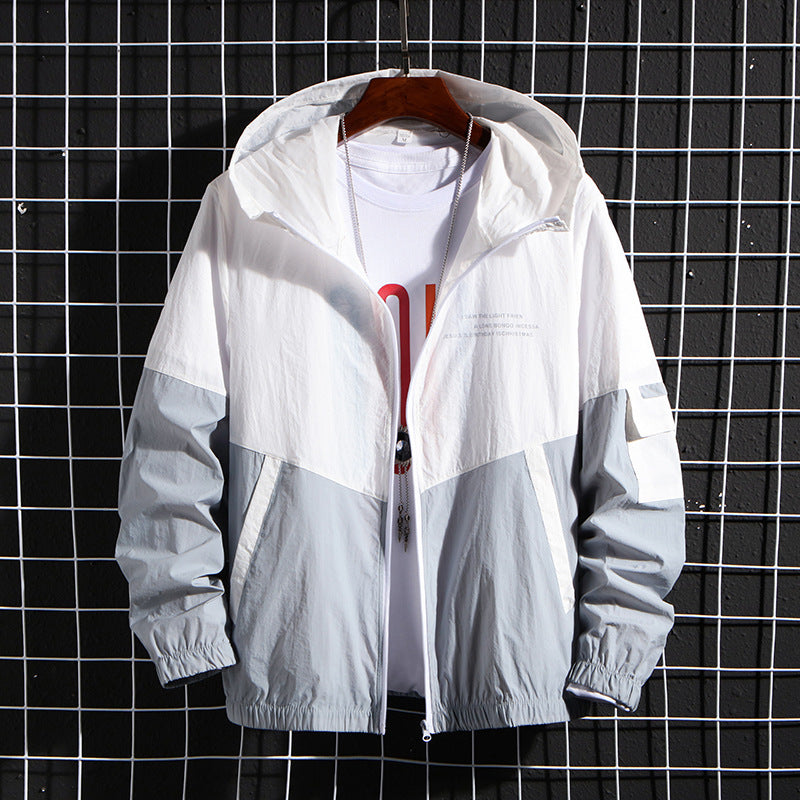 Men's Windbreaker Loose Hooded Patchwork Jacket