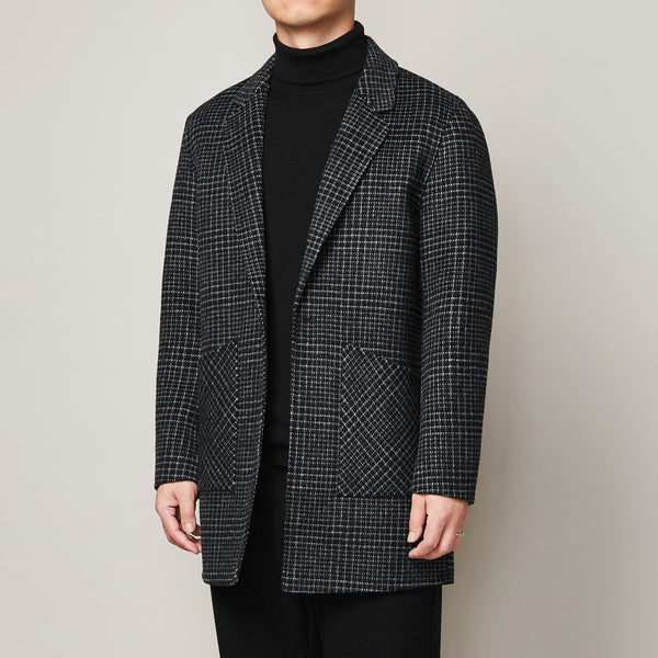 Men's Check Woolen Coat Thick Handmade Double-Sided Woolen Coat