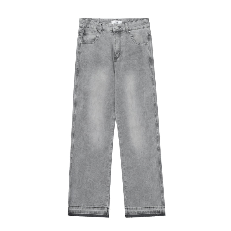 American Retro Street Wash Made Old Raw Edge Haze Gray Straight Leg Jeans