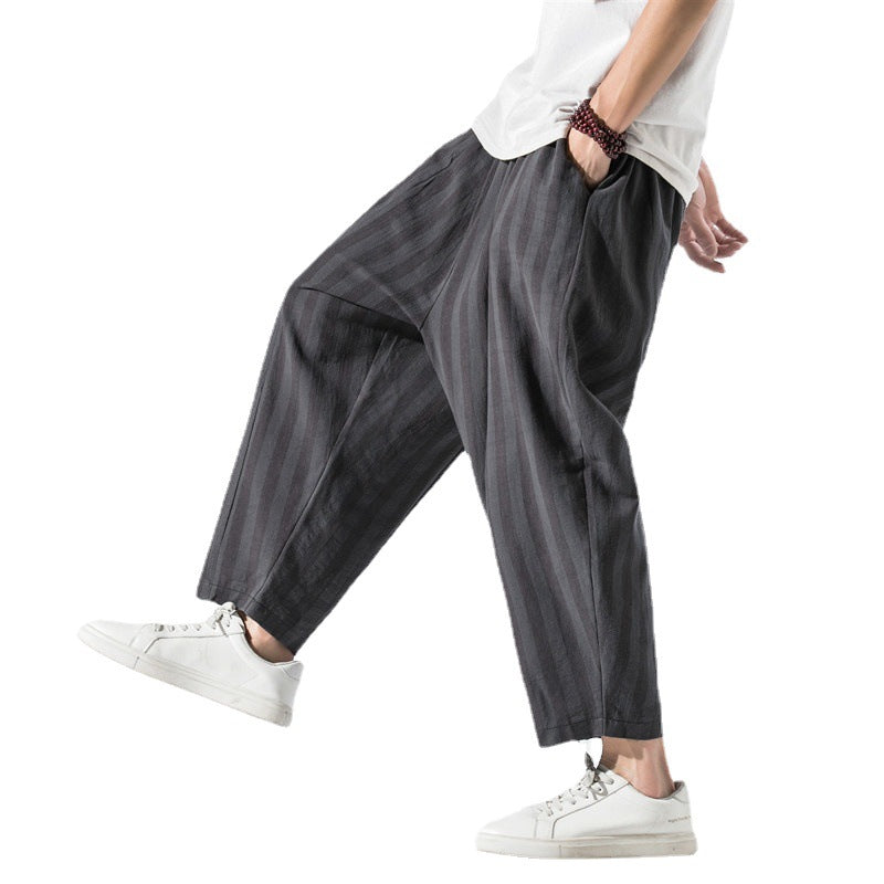 Japanese Contrast Striped Harem Pants Men