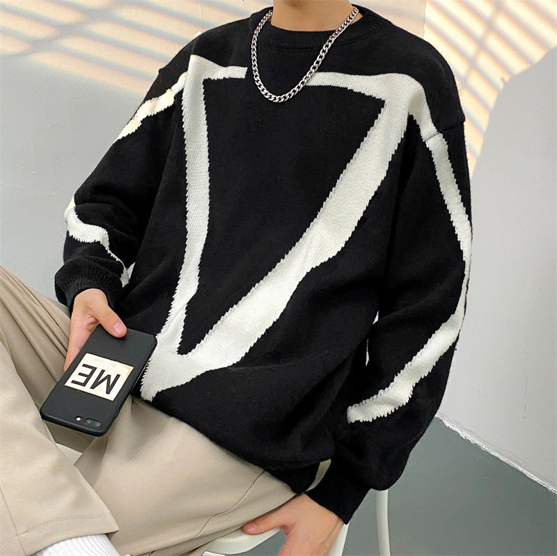 Men's Vintage Contrast Casual Versatile Round Neck Sweater