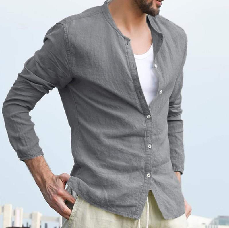 Cotton Linen Men's Shirt With Long Sleeves