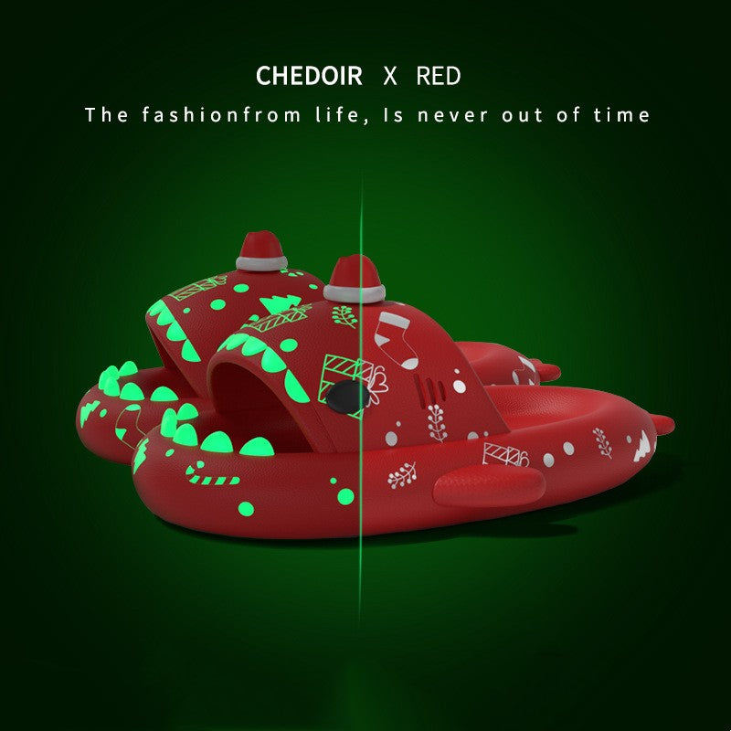 Halloween And Christmas Shoes Ins Luminous Shark Slippers Couple