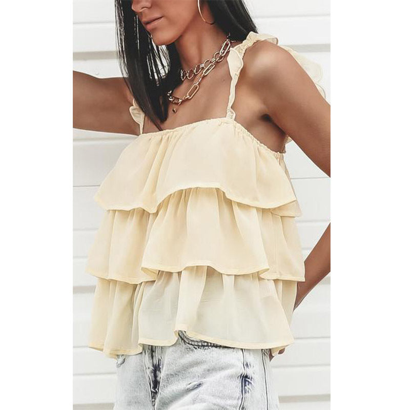 European And American Summer New Sling Ruffle Top Vest