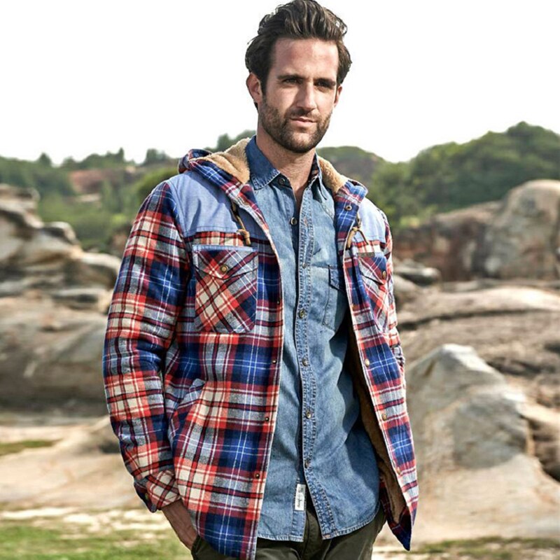 Plaid Hooded Shirt men