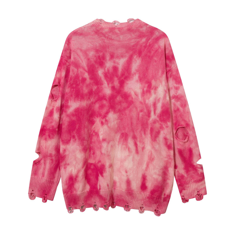 High Street American Beggar Style Tie-dyed Ripped Sweater