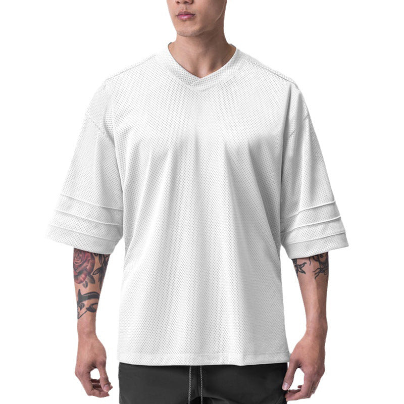 Quick-drying Drop Shoulder Mesh V-neck Short Sleeve t-shirt