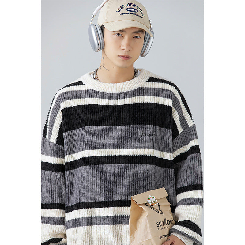 Men's Contrast Color Striped Sweater