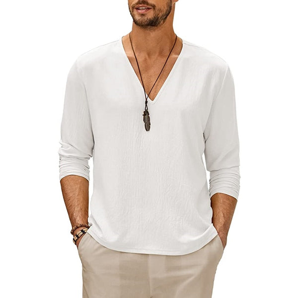 Camiseta casual de manga larga de color sólido para hombre