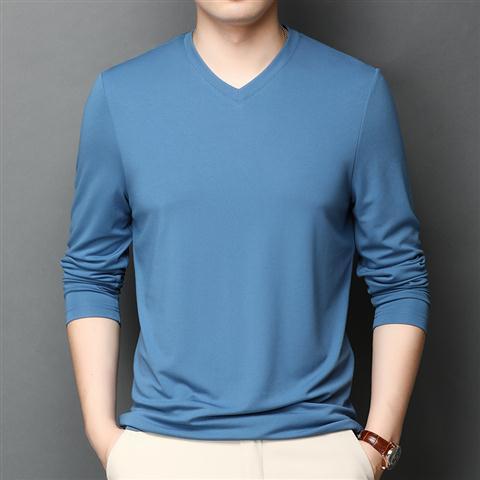 Men's Ice Silk Long-sleeved Thin V-neck Bottoming T-shirt