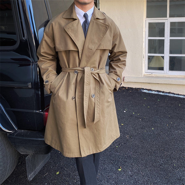 Mid-length Trench Coat With Double-breasted Lapels