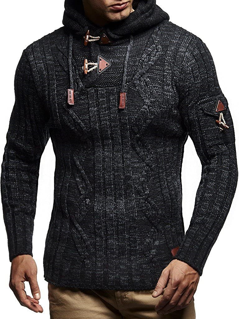 Men's Sweater with Hooded Epaulettes Horn Buckle