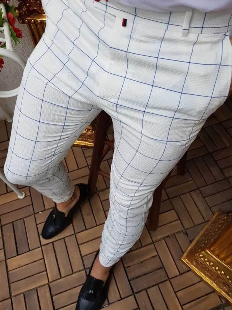 Men's Casual Trousers Plaid Ninth Pants