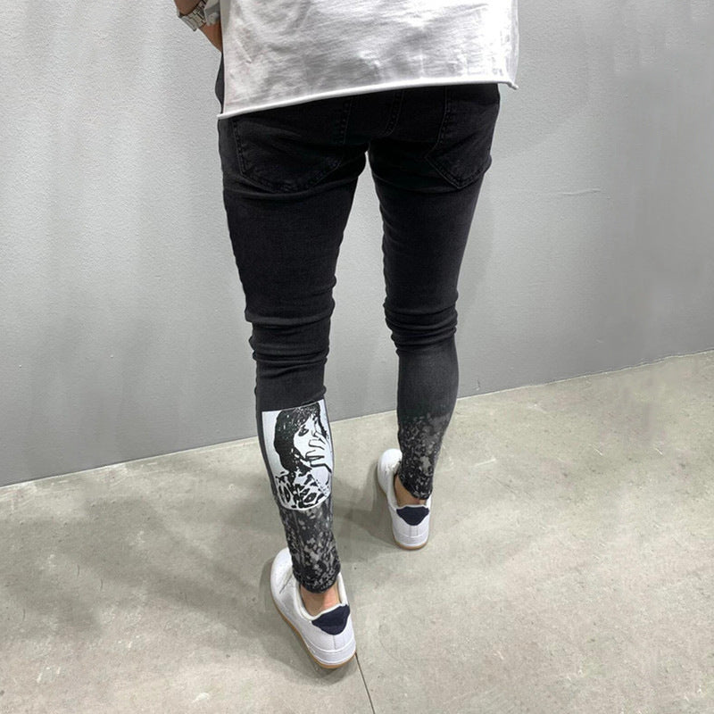 Men's Ripped Stretch Stiletto Black Jeans