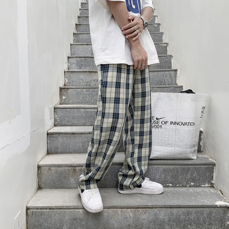 Men's Casual Loose Straight Plaid Pants