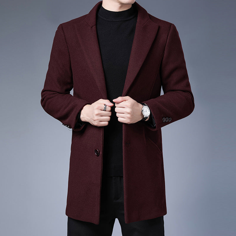 Men's Jacket With Wool Solid Color Lapel Collar