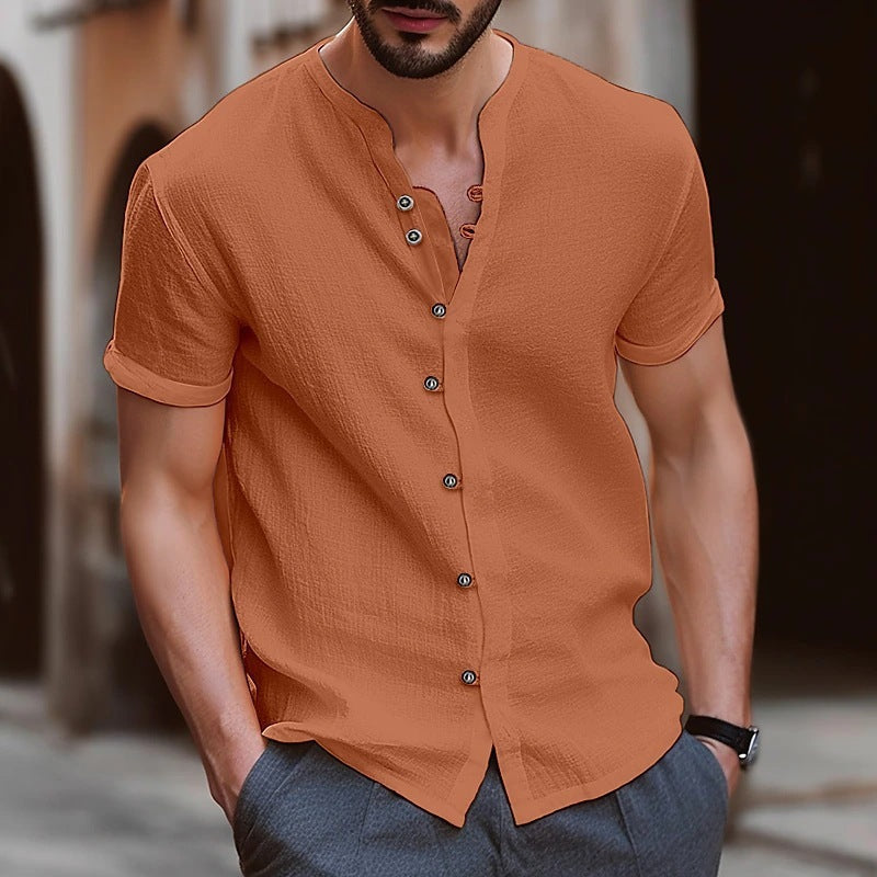 Men's Retro Cotton And Linen Casual Button Short Sleeves shirt