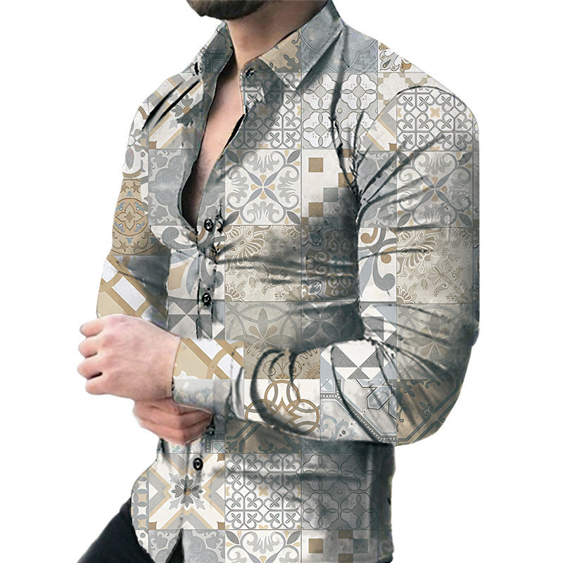 Men's Casual Long Sleeved Floral Shirt