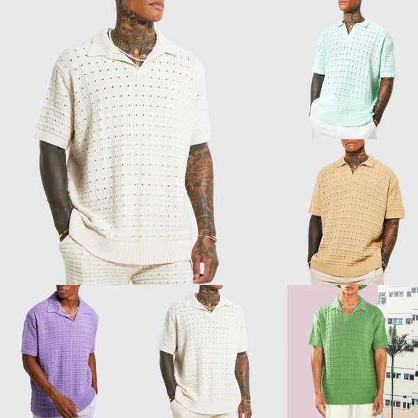 Polo casual de manga corta de punto para hombre