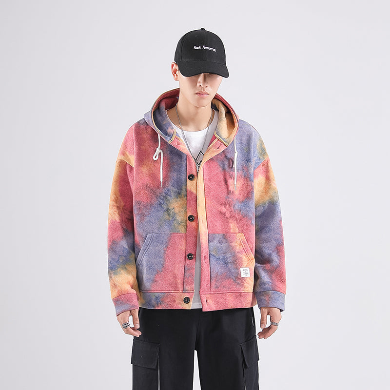 Tie-Dye Flower Hooded Jacket Men