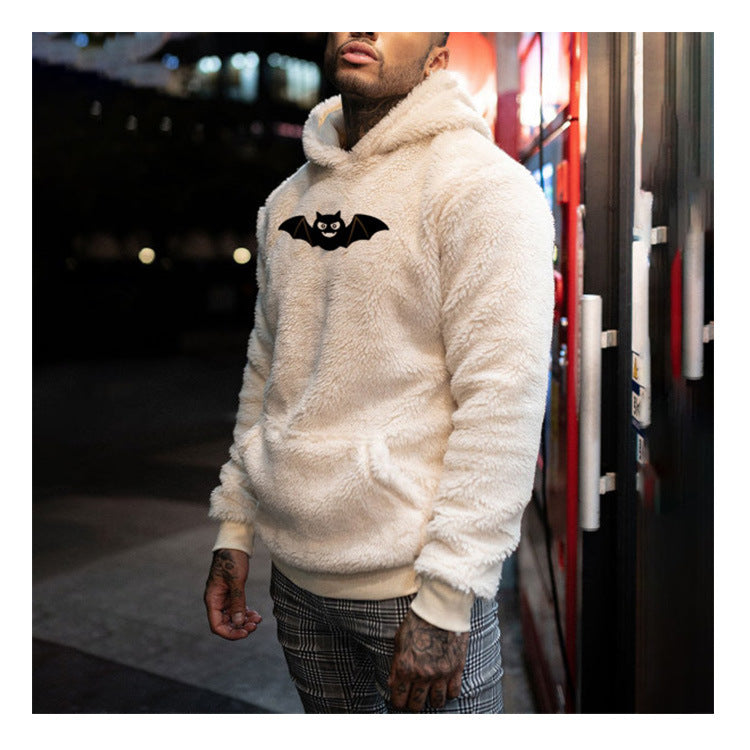 Bat Print Plush Hooded Sweater