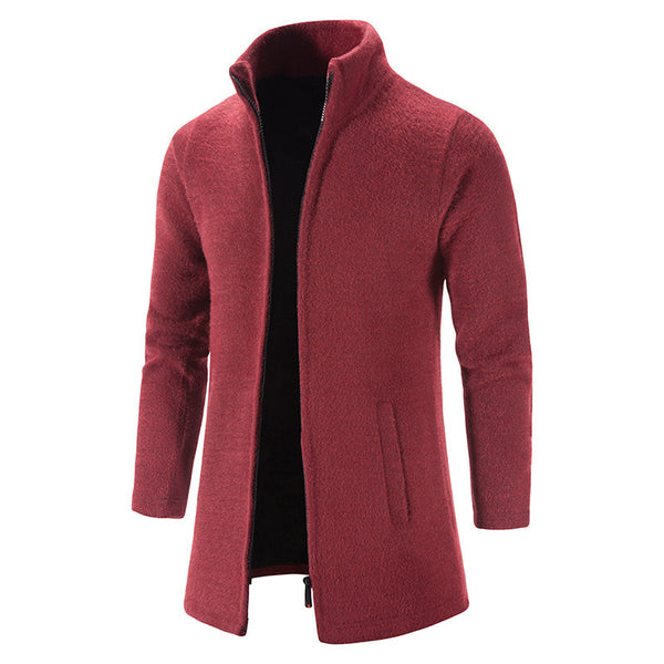 Men's Fleece Lined Padded Warm Keeping Stand Collar Woolen Overcoat