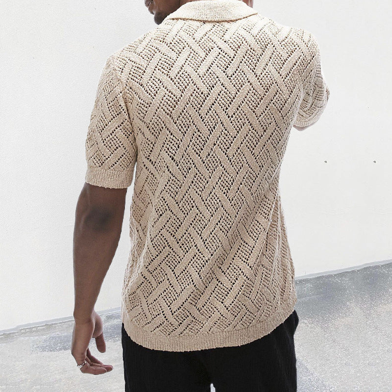 Short-sleeved Hollow Sweater Men