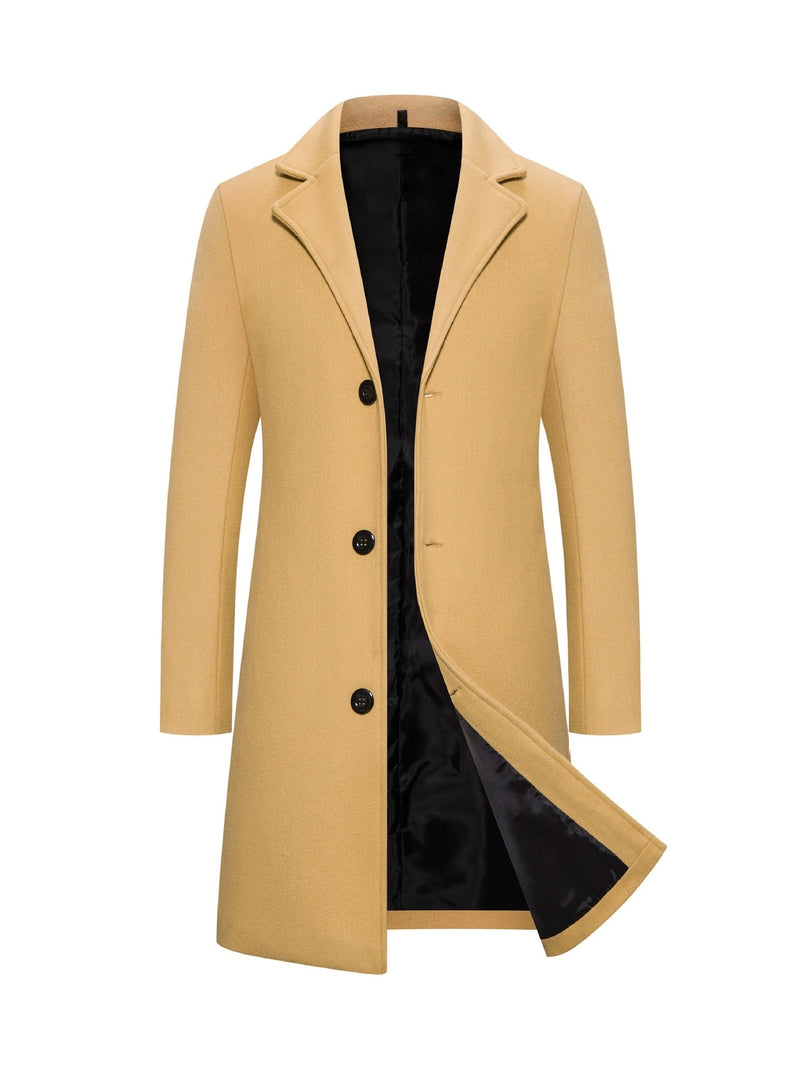 Men's Woolen Slim-fit Mid-length Trench Coat