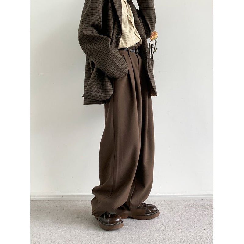 Autumn Style Retro Straight Tube Coffee Colored Suit Pants For Men