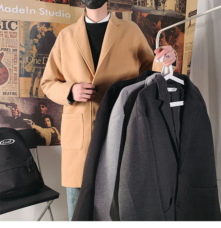 Mid-length Coat Men's Slim Handsome Woolen Coat