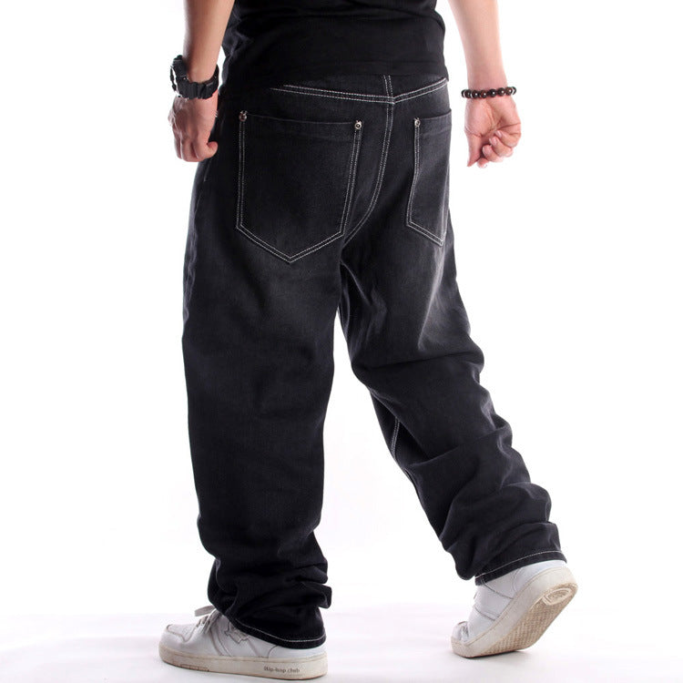 Black Washed Jeans Men's Hip Hop Loose Plus Size Trousers