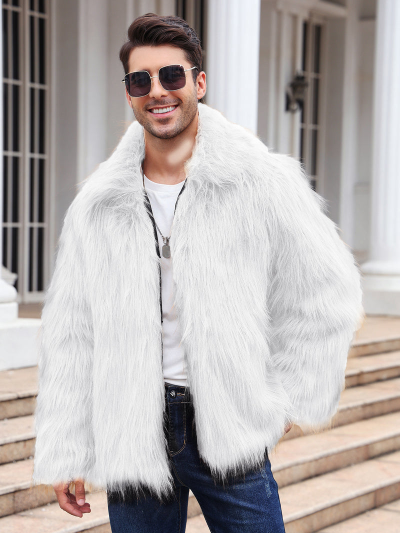 Men's Lapel Short Faux Fur Jacket Warm Overcoat