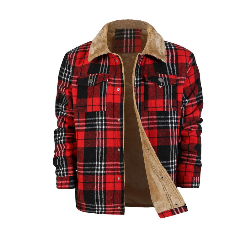 Men's Plaid Flannel Long Sleeve Lapel coat