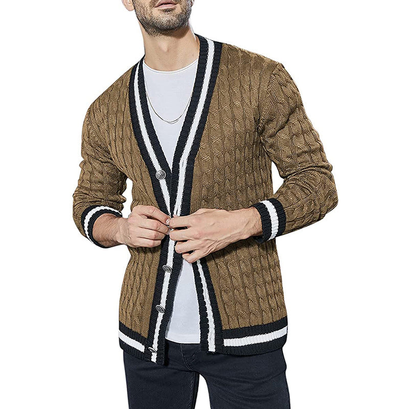 Chaqueta tipo suéter de punto de manga larga con bloques de color para hombre