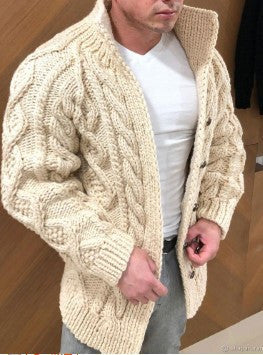 Maglione cardigan con bottoni in corda da uomo