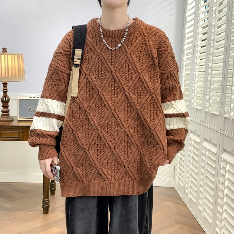 Maglione da uomo in broccato a collo rotondo autunno e inverno