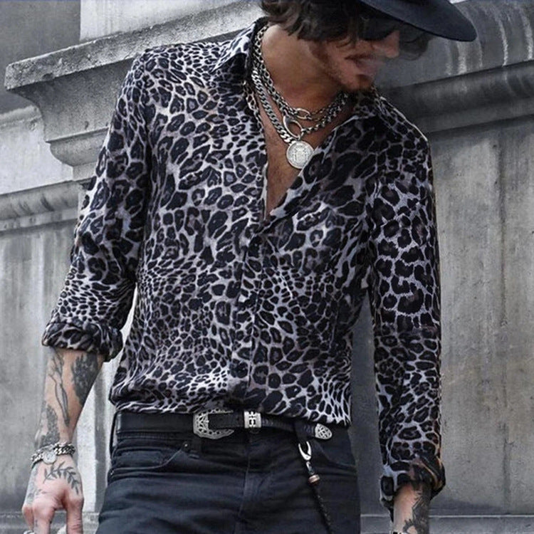 Men's Leopard Print Long Sleeve Shirt