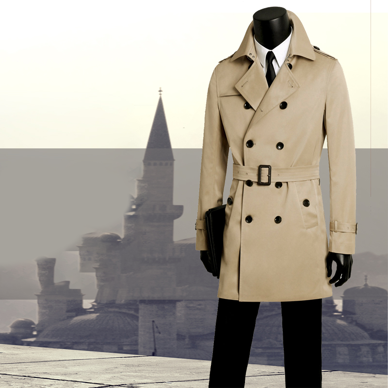 Men's slim long trench coat