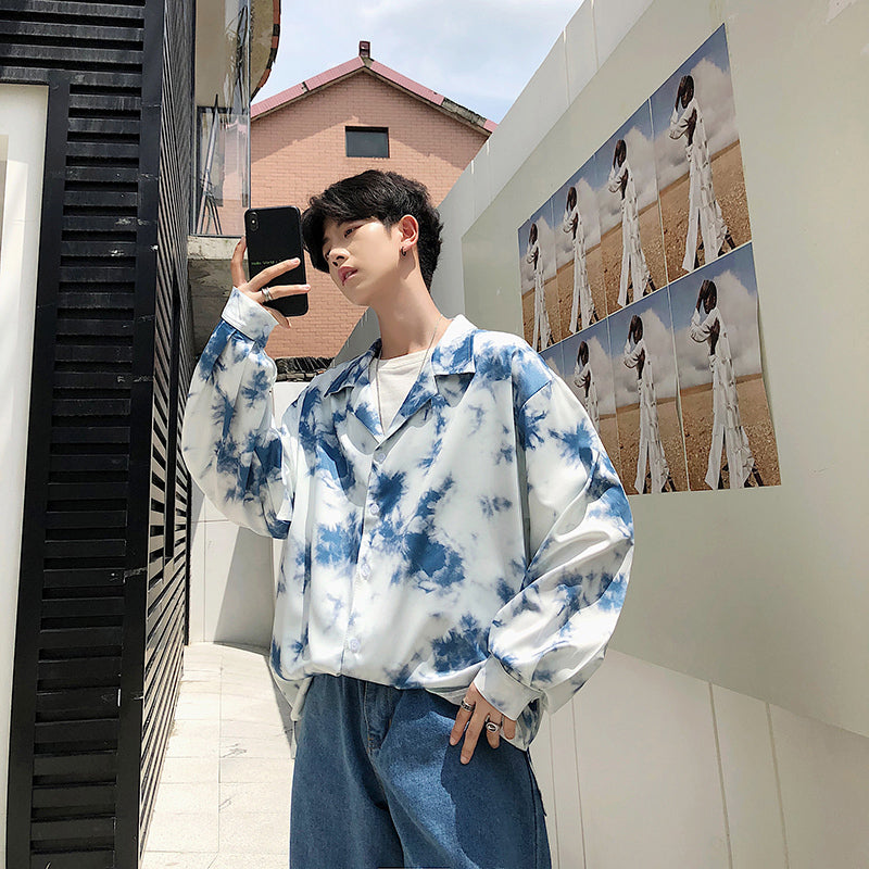 Loose long-sleeved shirt men for summer