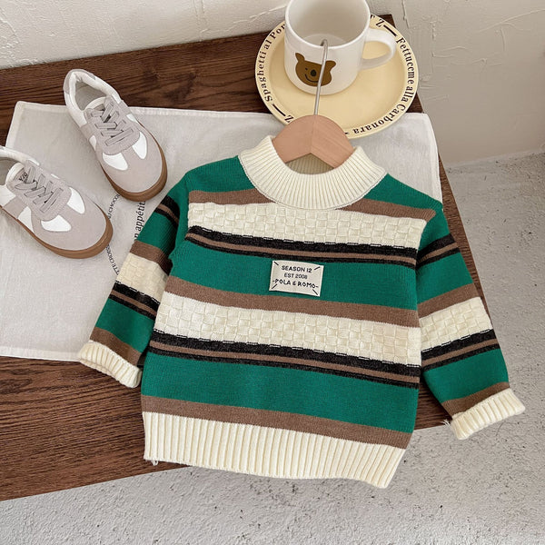 Boy's Pullover Color Stripes Sleeve Sweater