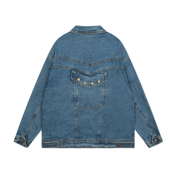 Punk Old Wash Denim Coat For Men And Women